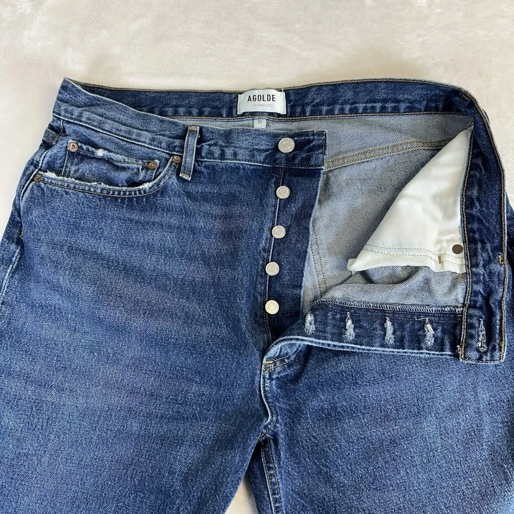 AGOLDE 90's Pinch Waist High Rise Straight Jeans In Range Wash - Size 33 - Picture 5 of 9